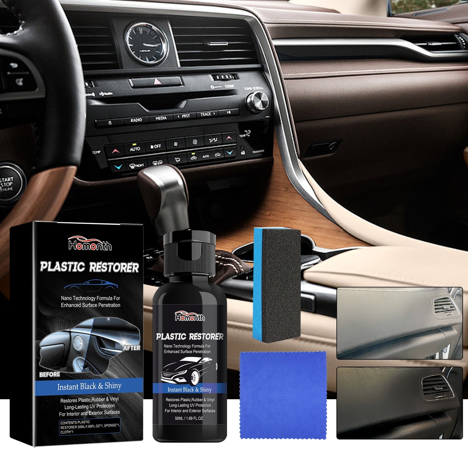 Plastic Restorer, Clean Interior Seat Dashboard Decontamination Polish Maintenance Refurbished Cleaner - Korvel