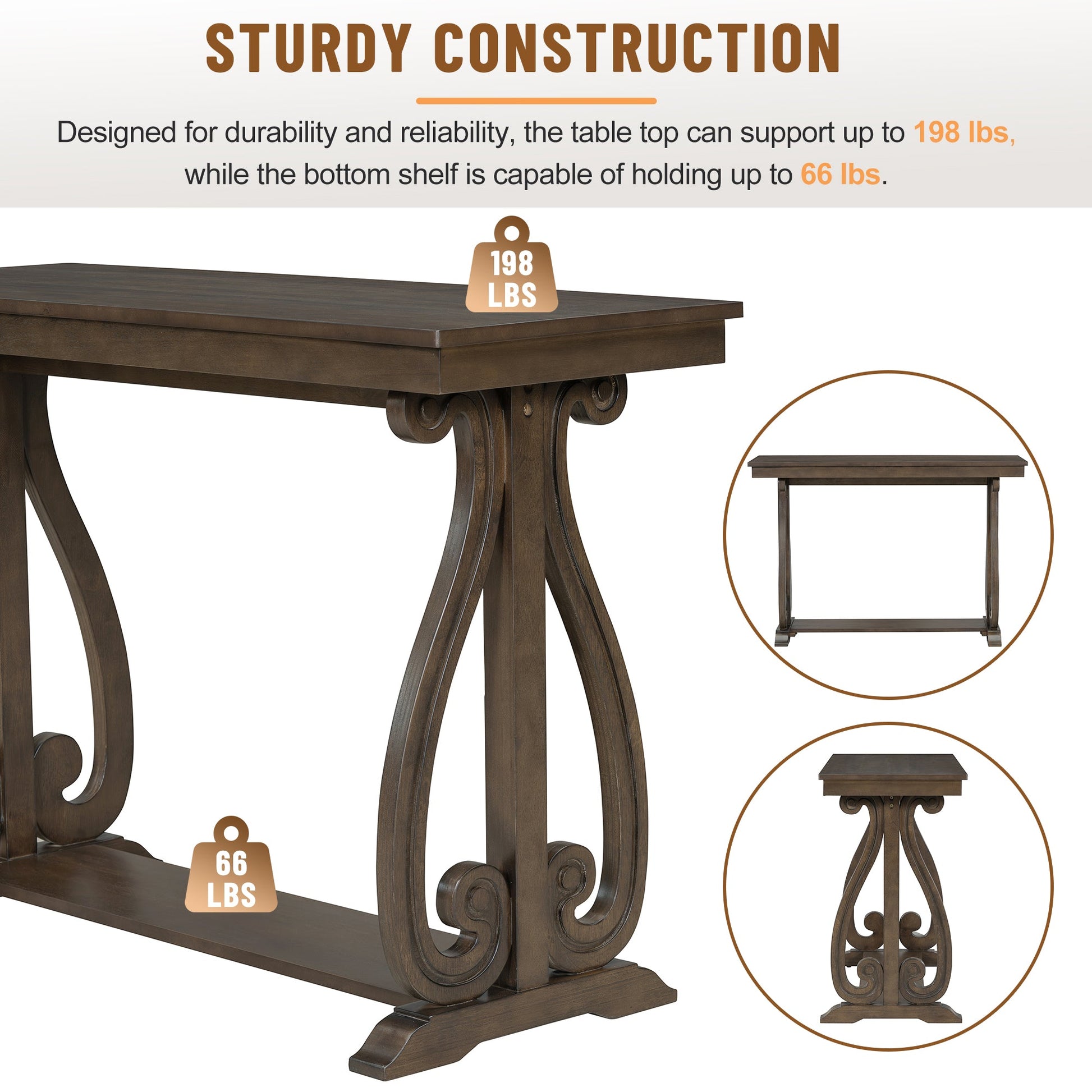 48-Inch Rustic Vintage Console Table --- Farmhouse Style Entryway Table with Open Shelf and Sturdy Construction (Walnut) - Korvel
