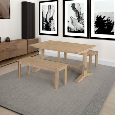 TREXM 3-piece retro dining table, rectangular stand table, and 2 4-person wooden stools (made of natural wood) - Korvel