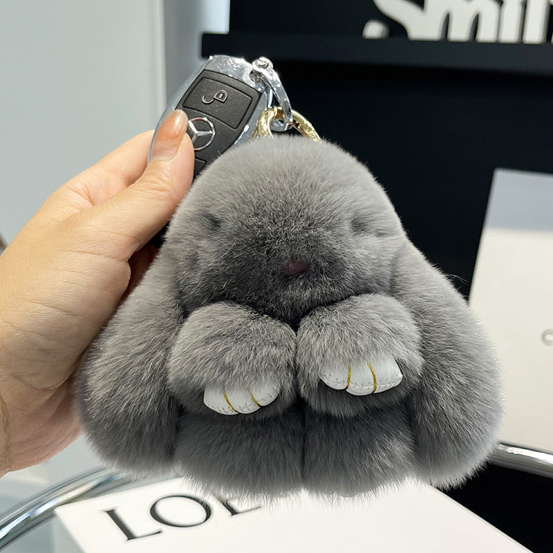 Cute Rex Rabbit Fur Doll Bunny Car Keychain Pendant Mini Bag Plush Dead Ornament Rabbit - Korvel