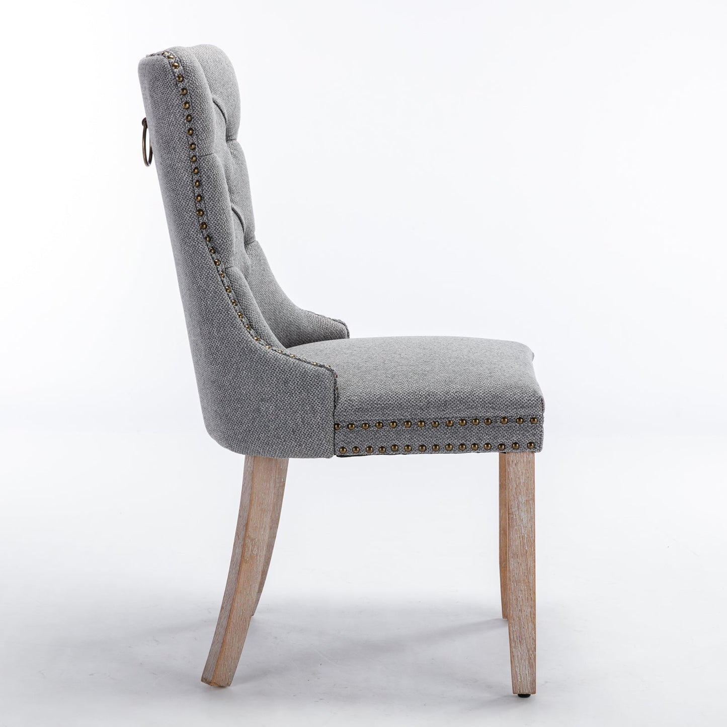 High-end Tufted Solid Wood Contemporary Flax Upholstered Linen Dining Chair with Wood Legs Nailhead Trim 2-Pcs Set Gray - Korvel