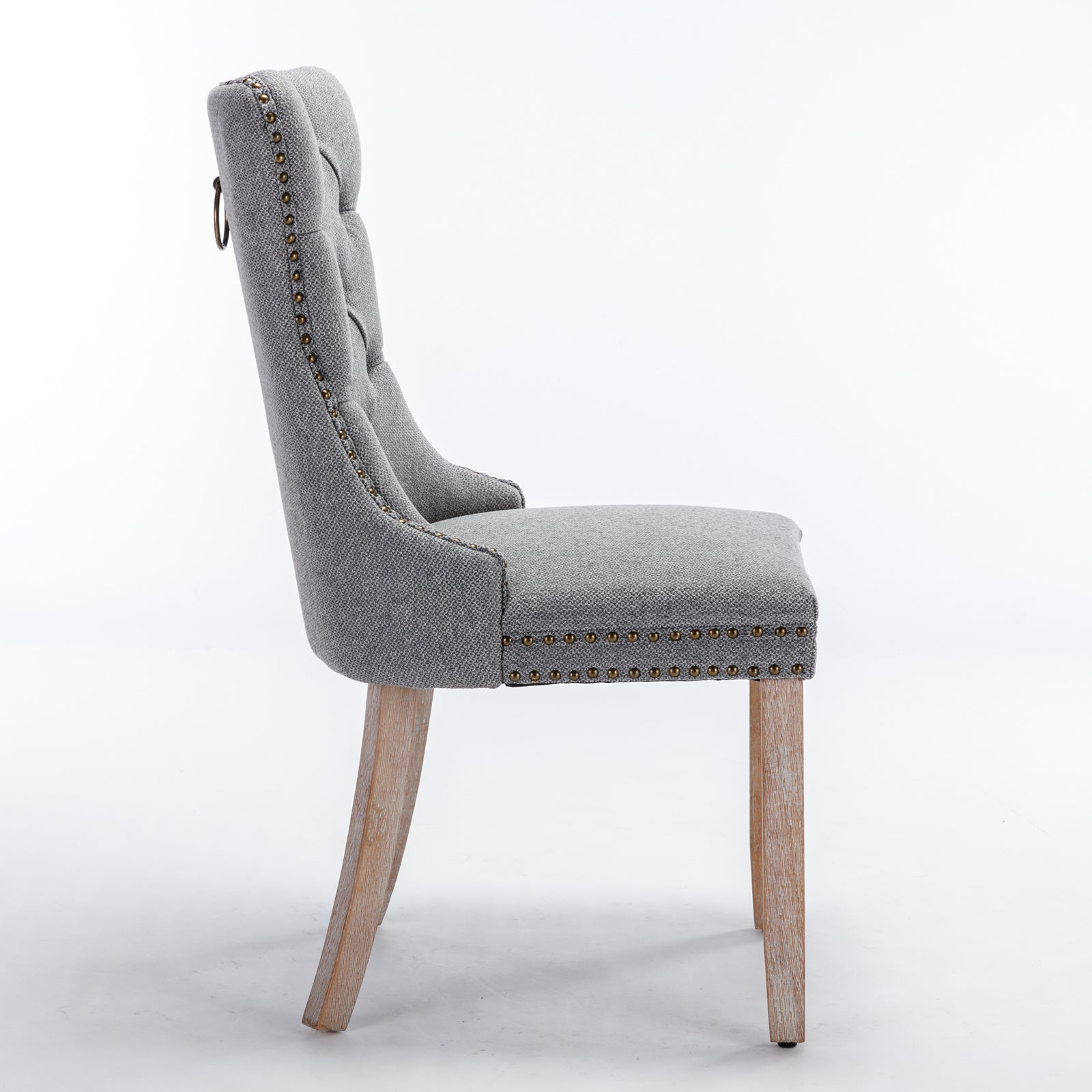 High-end Tufted Solid Wood Contemporary Flax Upholstered Linen Dining Chair with Wood Legs Nailhead Trim 2-Pcs Set Gray - Korvel
