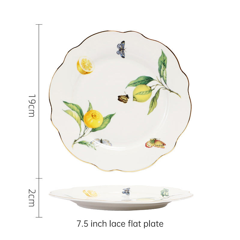 European - style Elegant Lemon Espresso Cups Set: Includes Tea Cups, Saucers, Ceramic Mugs, and a Dessert Plate - Korvel