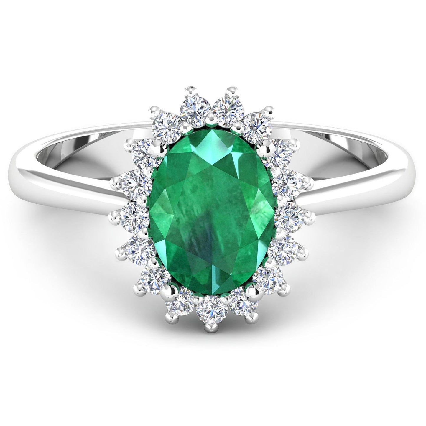 1.87 Carat Zambian Emerald & White Diamond 14K White Gold Ring