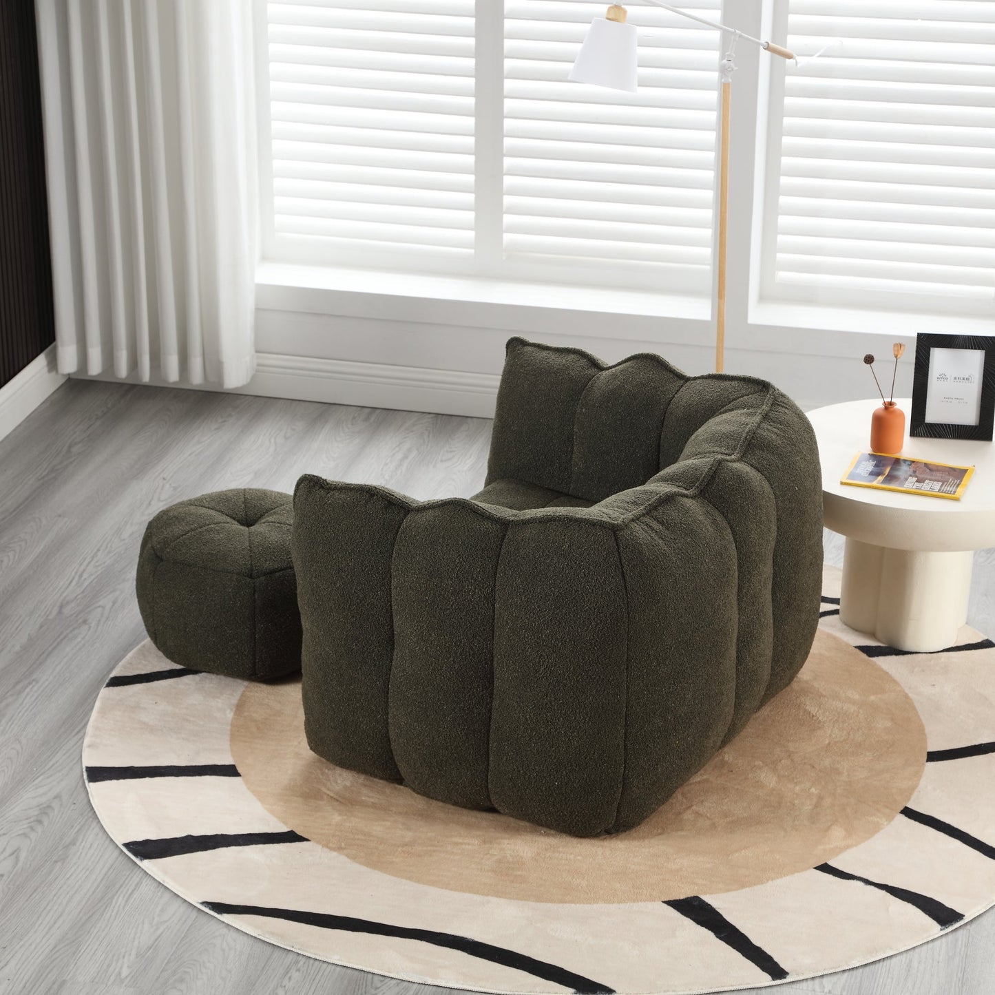 Soft Bean Bag Chair with High Resilient Foam(Chips)for living room and bedroom,Comfortable Square Lazy Sofa with Footstool - Korvel