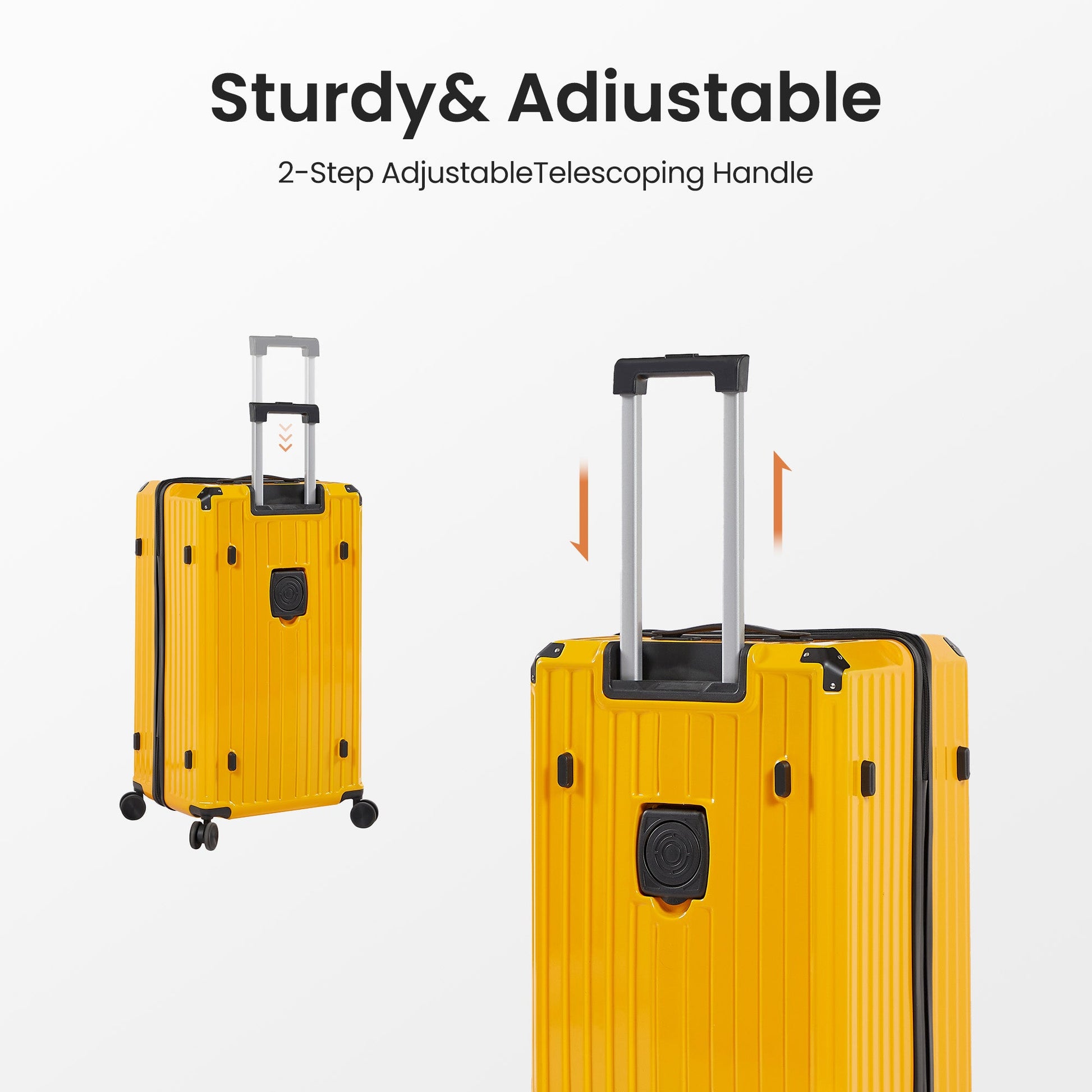 Luggage Set 4 pcs (20"/24"/29"/Travel Bag), PC+ABS Durable Lightweight Luggage with Collapsible Cup Holder TSA Lock, Yellow - Korvel
