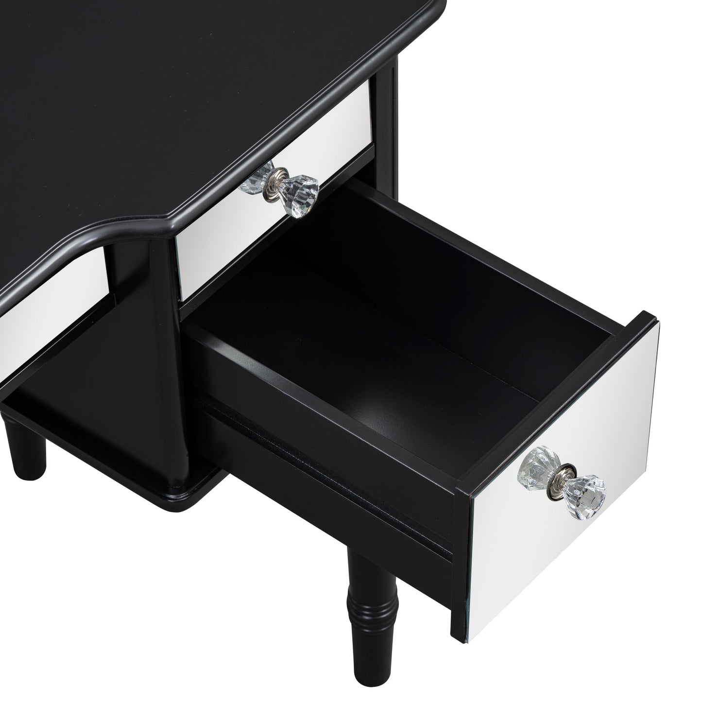 GO 43" Dressing Table Set with Mirrored Drawers and Stool, Tri-fold Mirror, Makeup Vanity Set for Bedroom, Black - Korvel
