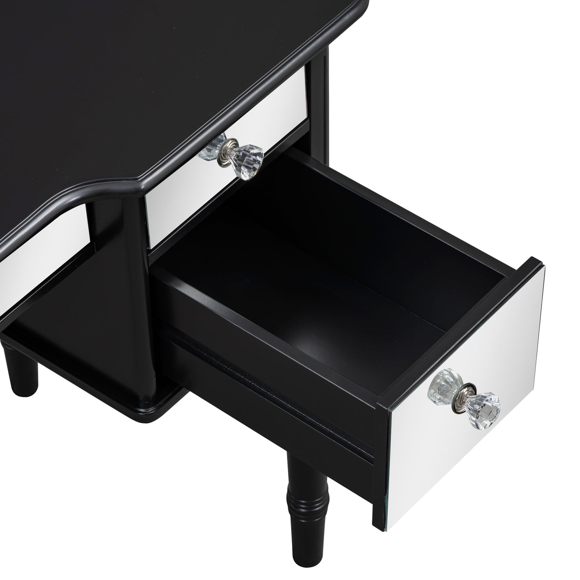 GO 43" Dressing Table Set with Mirrored Drawers and Stool, Tri-fold Mirror, Makeup Vanity Set for Bedroom, Black - Korvel