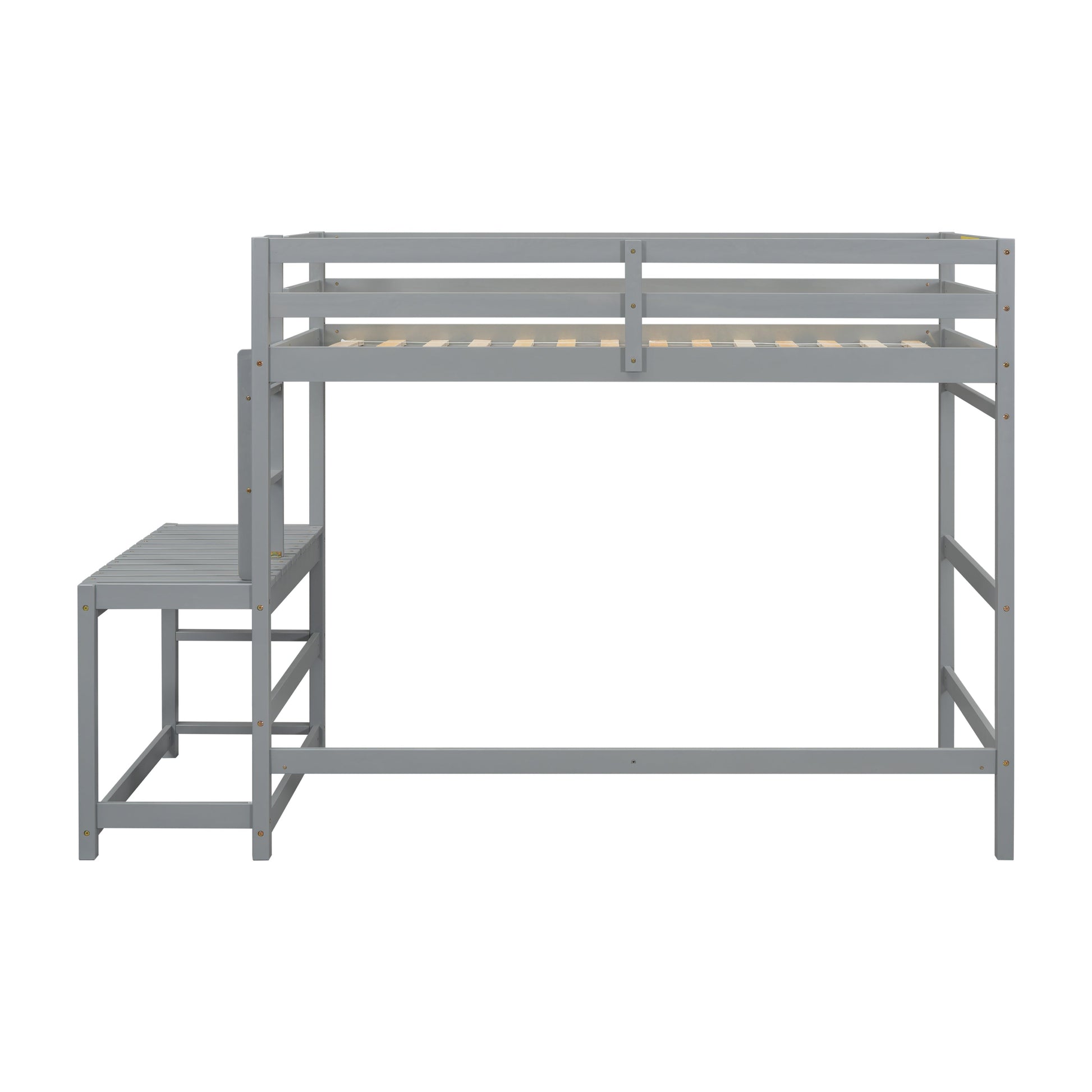 Twin High Loft Bed with Ladder landing Platform, Ladders, Guardrails,Grey - Korvel