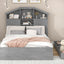 Full Size Wood Platform Bed with Storage Headboard - Gray
