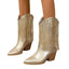 Women Vintage Chunky Heel Wrinkled Slip-on V-Opening Western Cowboy Boots - Korvel