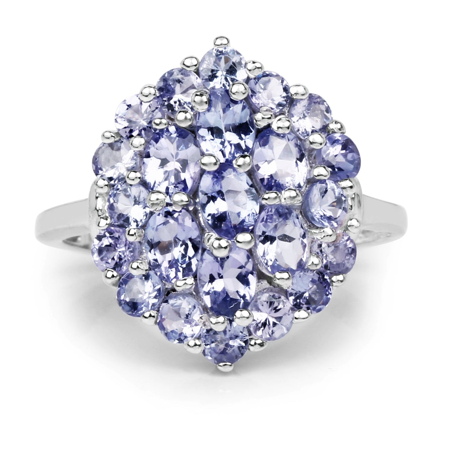 2.31 Carat Genuine Tanzanite Cluster Ring in Sterling Silver