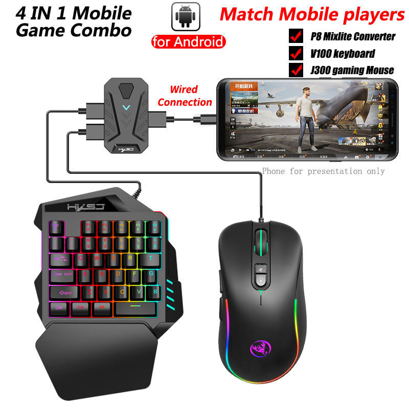 Wired Android Throne One handed Keyboard and Mouse Set Android Game PUBG Gun Converter - Korvel
