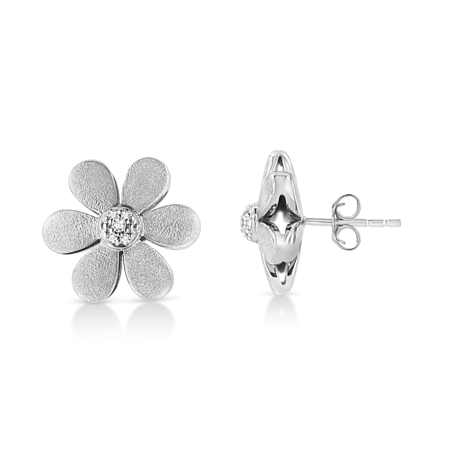 Pendientes de aro con flor en plata esterlina .925 con acabado mate