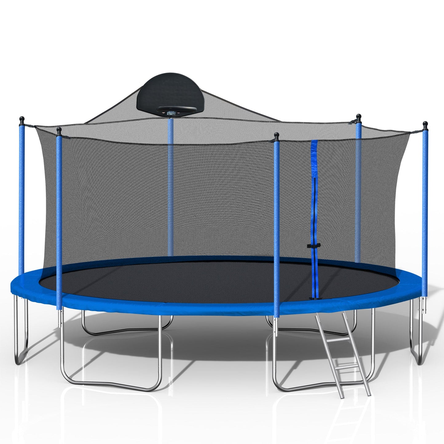 14FT Trampoline for Adults & Kids with Basketball Hoop, Outdoor Trampolines w/Ladder and Safety Enclosure Net for Kids and Adult - Korvel