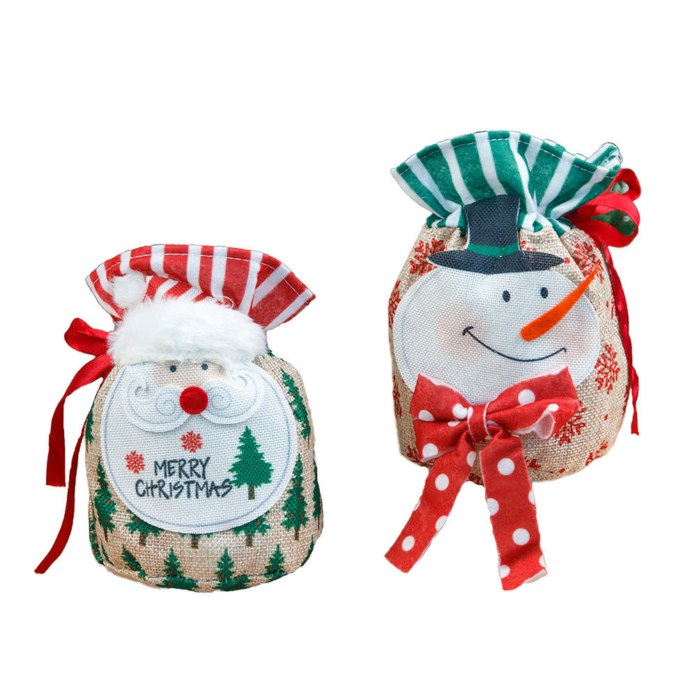 Christmas Apple Bag Accessories Linen Cartoon Santa Claus Snowman Gift Bag Candy Bag Gift Bag - Korvel