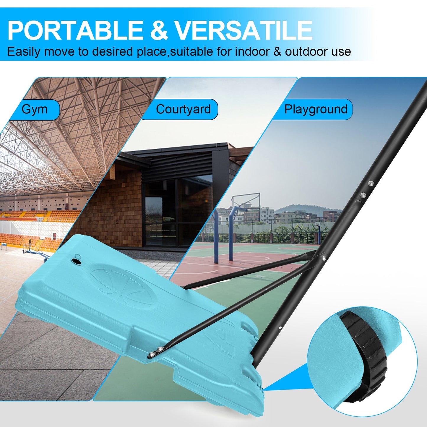 Portable Basketball Goal System with Stable Base and Wheels use for Indoor Outdoor teenagers youth height adjustable - Korvel