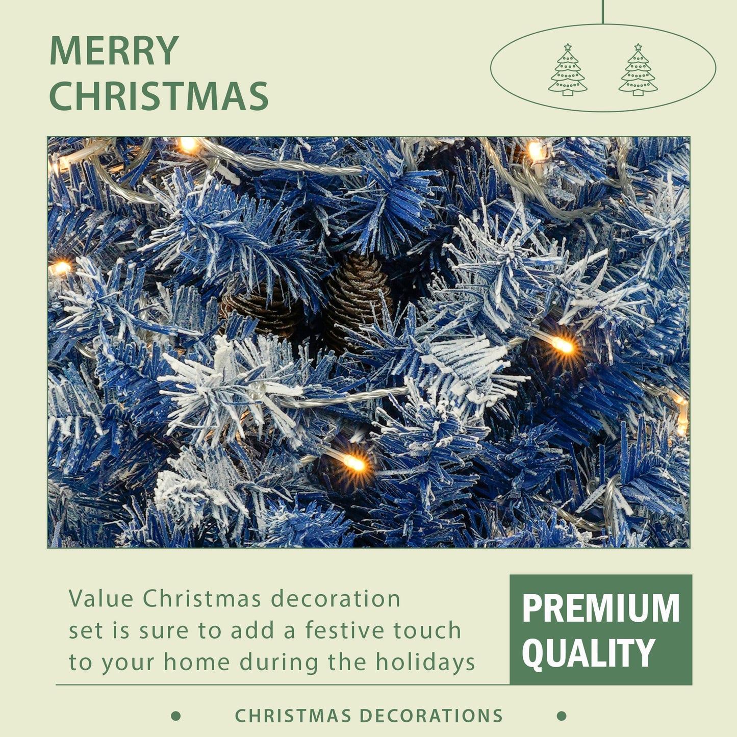 Set of 4 Premium Artificial Christmas Trees with LED Lights
