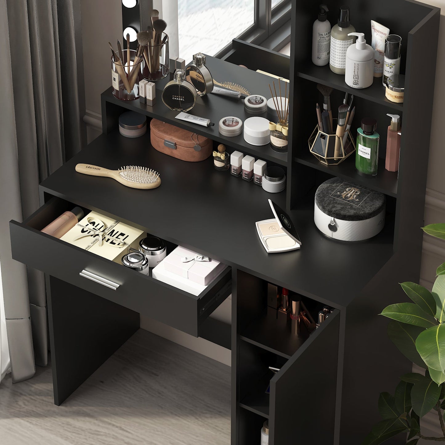 Escritorio de Maquillaje Elegante con Espejo y Luz