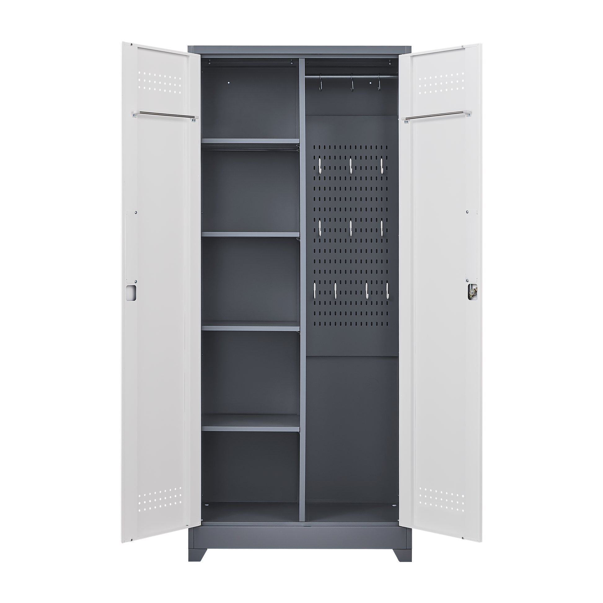 Metal storage cabinets, lockable cleaning tool cabinets, high broom tool organizers, and large storage cabinets in storage store - Korvel