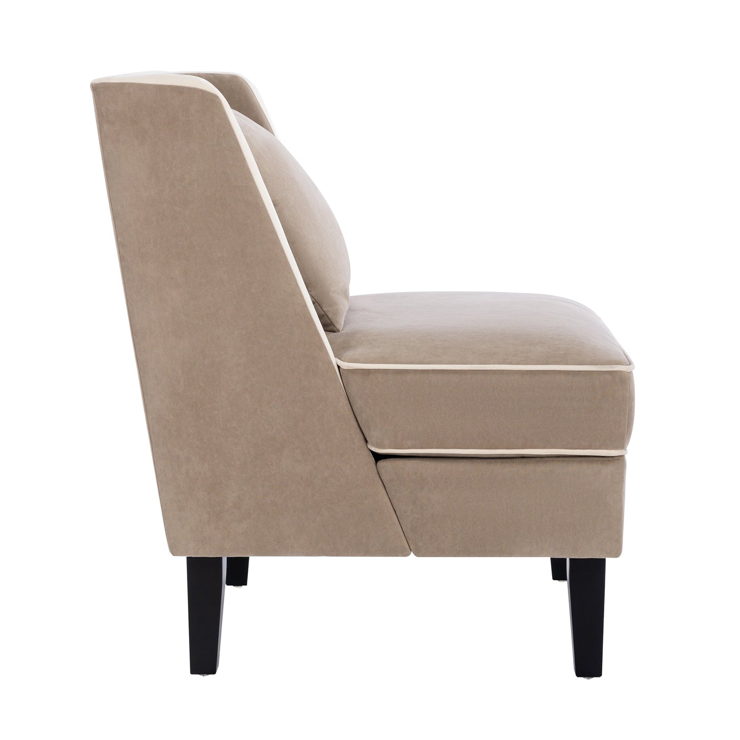 Velvet Upholstered Accent Chair with Cream Piping, Tan and Cream - Korvel