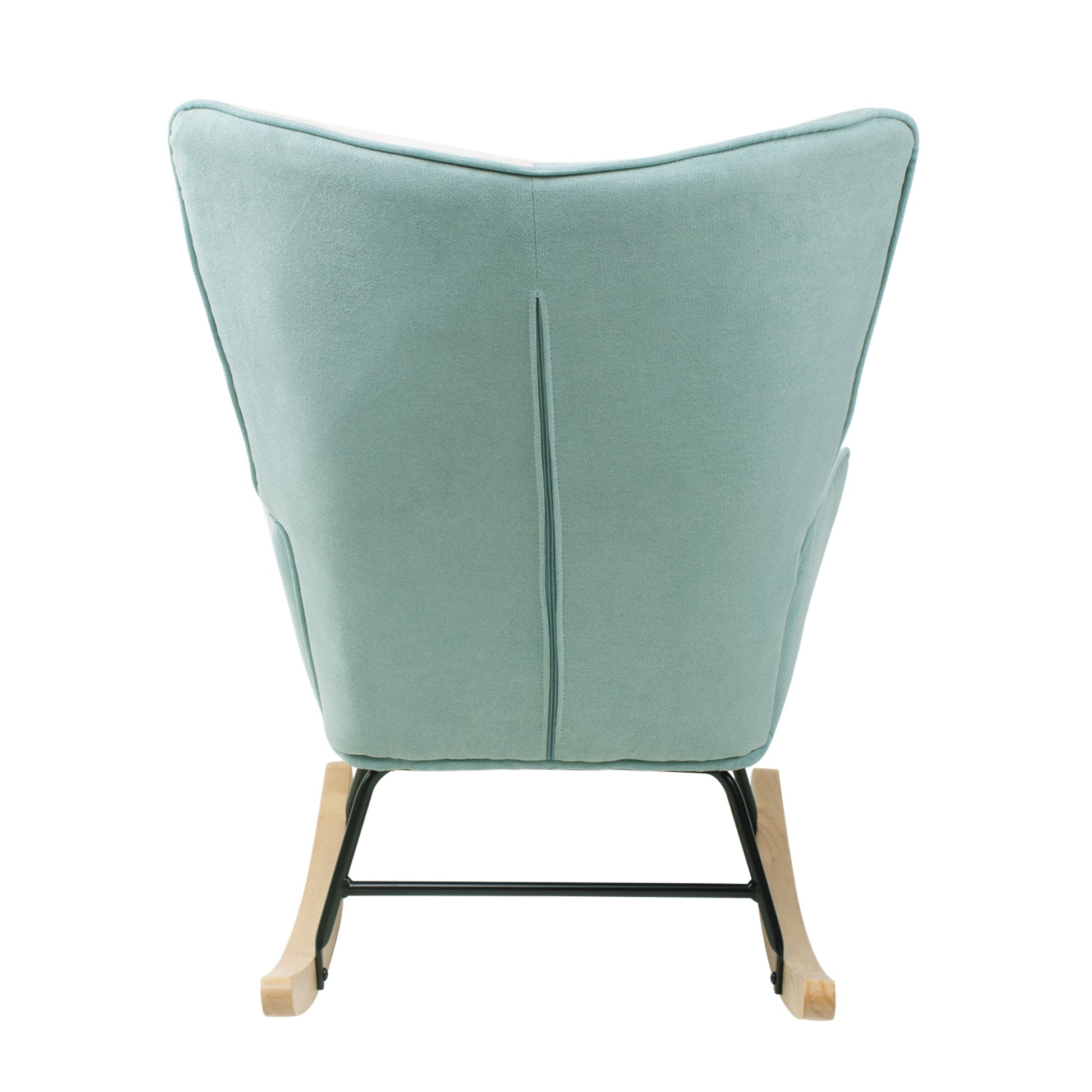Rocking Chair with ottoman, Mid Century Fabric Rocker Chair with Wood Legs and Patchwork Linen for Livingroom Bedroom - Korvel