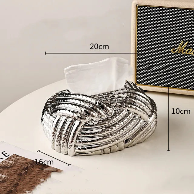 Ceramic Tissue Box Silver Twine Grain Napkin Carton Toilet Paper Holder Napkin Dispenser Holder Home Decoraction Organizers - Korvel