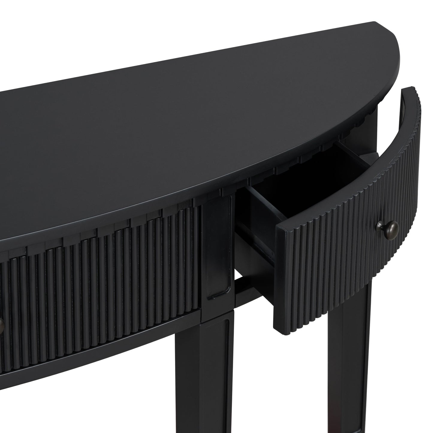 U-Style Distinctive Features of Pine Veneer Console Table with Vertical Stripe Drawer Fronts and Four Legs - Korvel