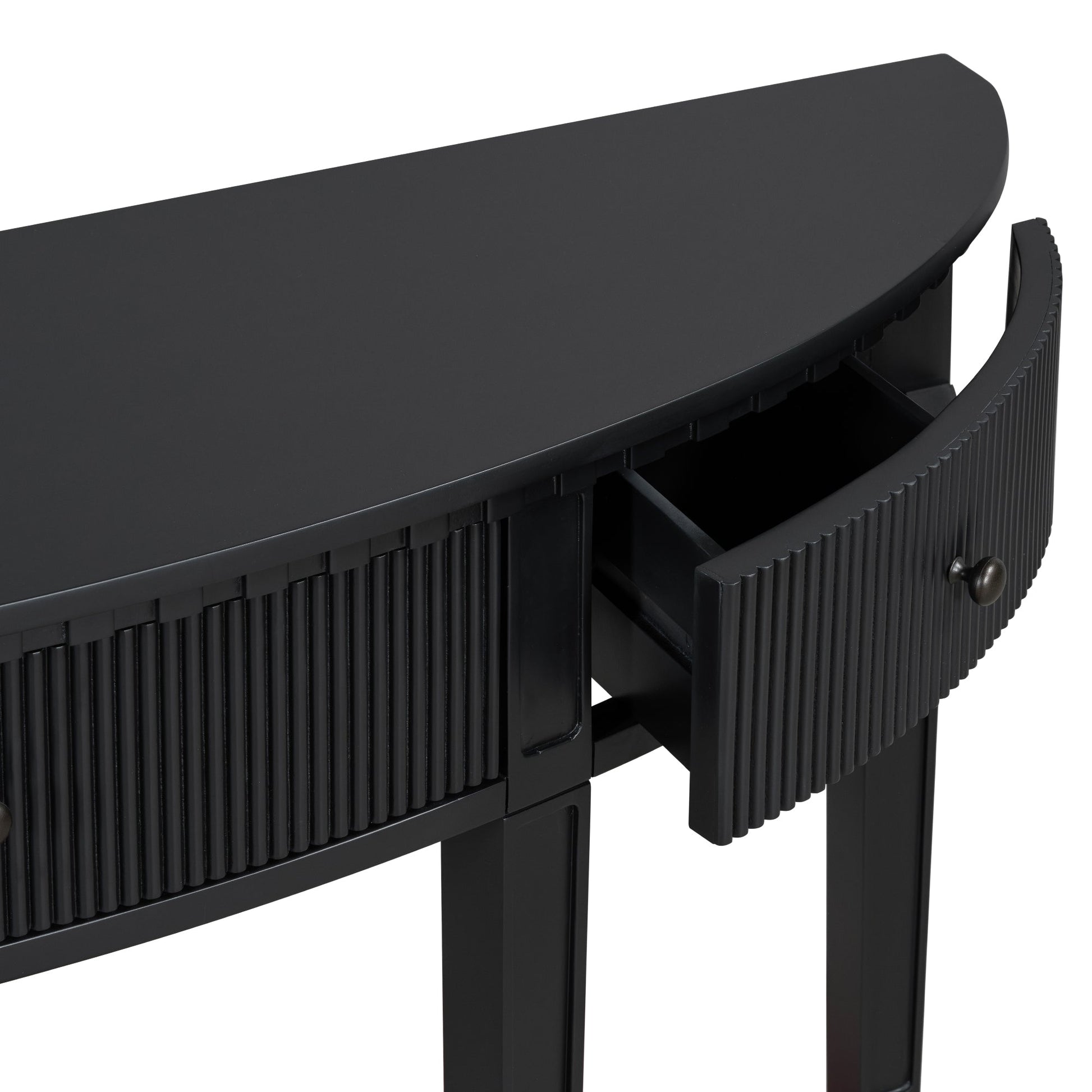 U-Style Distinctive Features of Pine Veneer Console Table with Vertical Stripe Drawer Fronts and Four Legs - Korvel