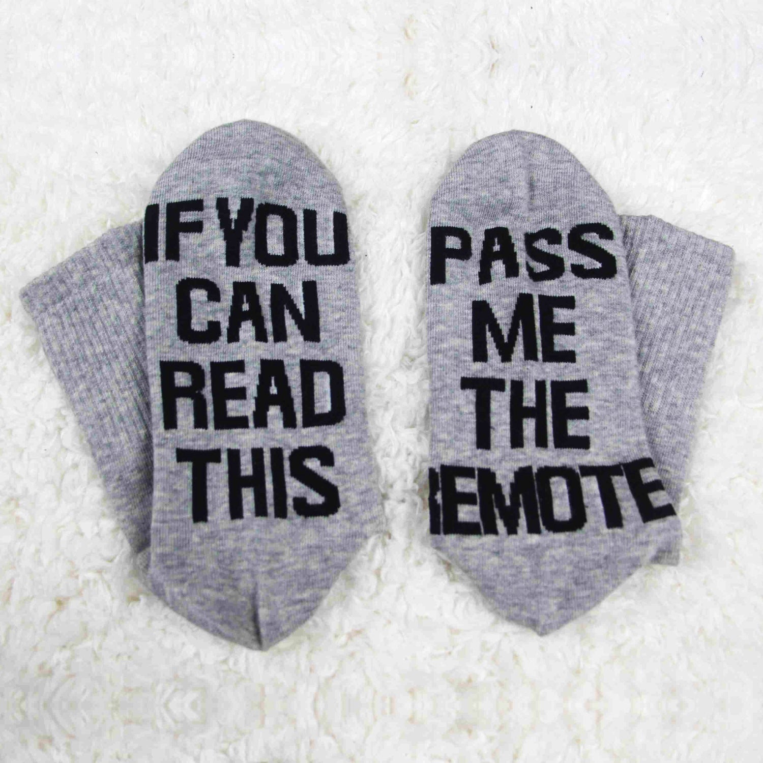 PASS ME THE REMOTE Printed Casual Mid Tube Gift Socks With Letters Non Slip Socks - Korvel