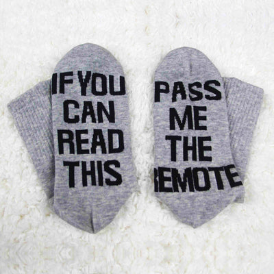 PASS ME THE REMOTE Printed Casual Mid Tube Gift Socks With Letters Non Slip Socks - Korvel