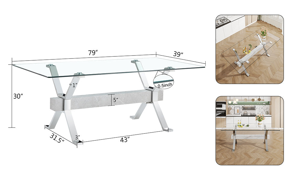 Dining table Modern tempered glass dining table 79 ''x39''x30 '' 1105 - Korvel