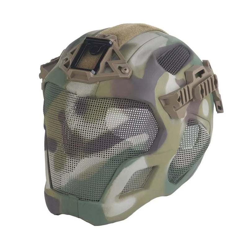 Lightweight EVA tactical helmet for hunting, airsoft, etc. Steel mesh mask included, good for cosplay. - Korvel