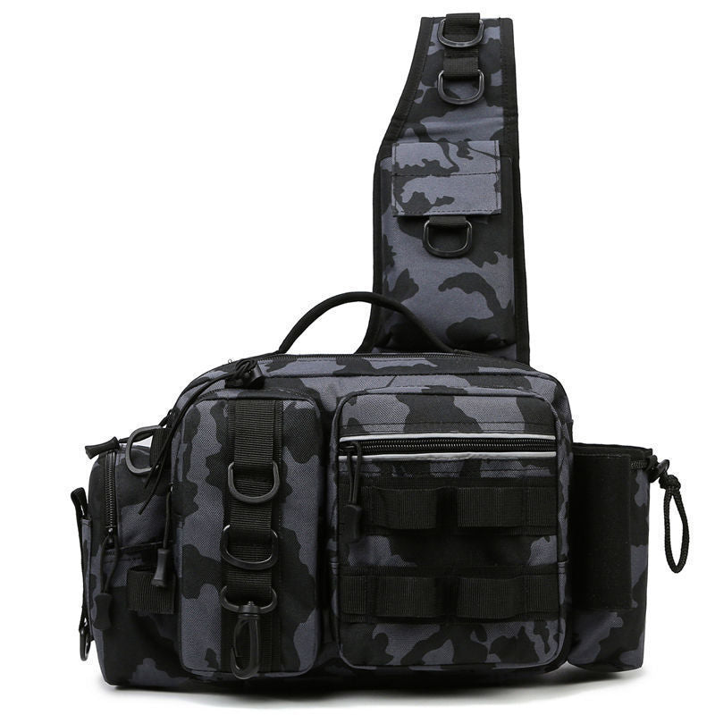 Men's Fishing Backpack: Equipped with bait box, equipment storage bag, pole holder, sling & shoulder bag design. - Korvel