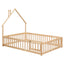 Full House-Shaped Headboard Floor Bed with Fence - Natural