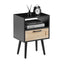 15.75" Rattan End table with drawer and solid wood legs Modern nightstand side table for living room black - Korvel
