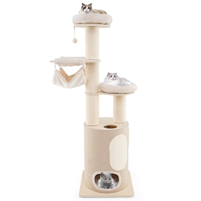 Torre de Gato de Madera de 74 Pulgadas con Condominio de 2 Pisos y Cojines Lavables