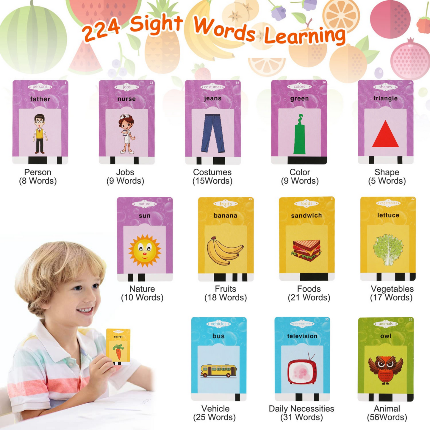 GBruno 224 Words Kid Flash Cards