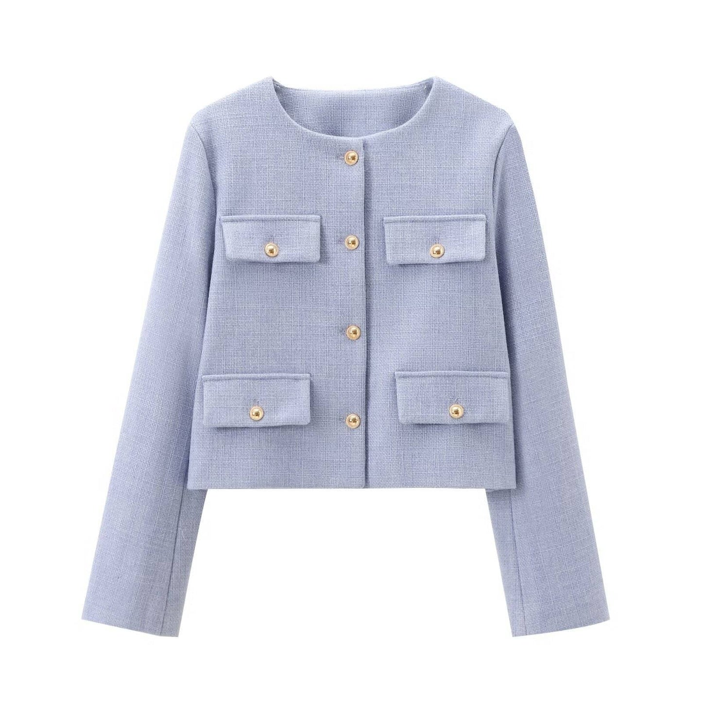 Veste Croppée Chic Décorée de Poches