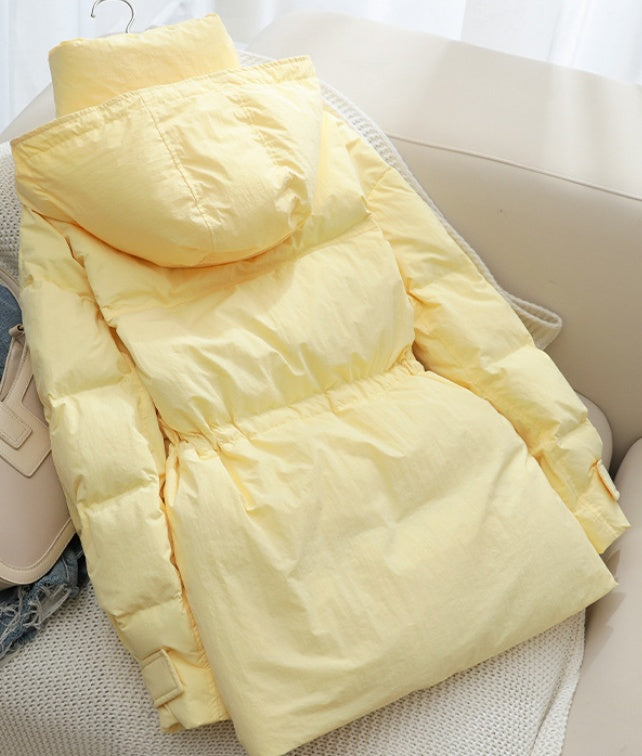 Mid-Length Hooded Puffer Jacket with Down Filling