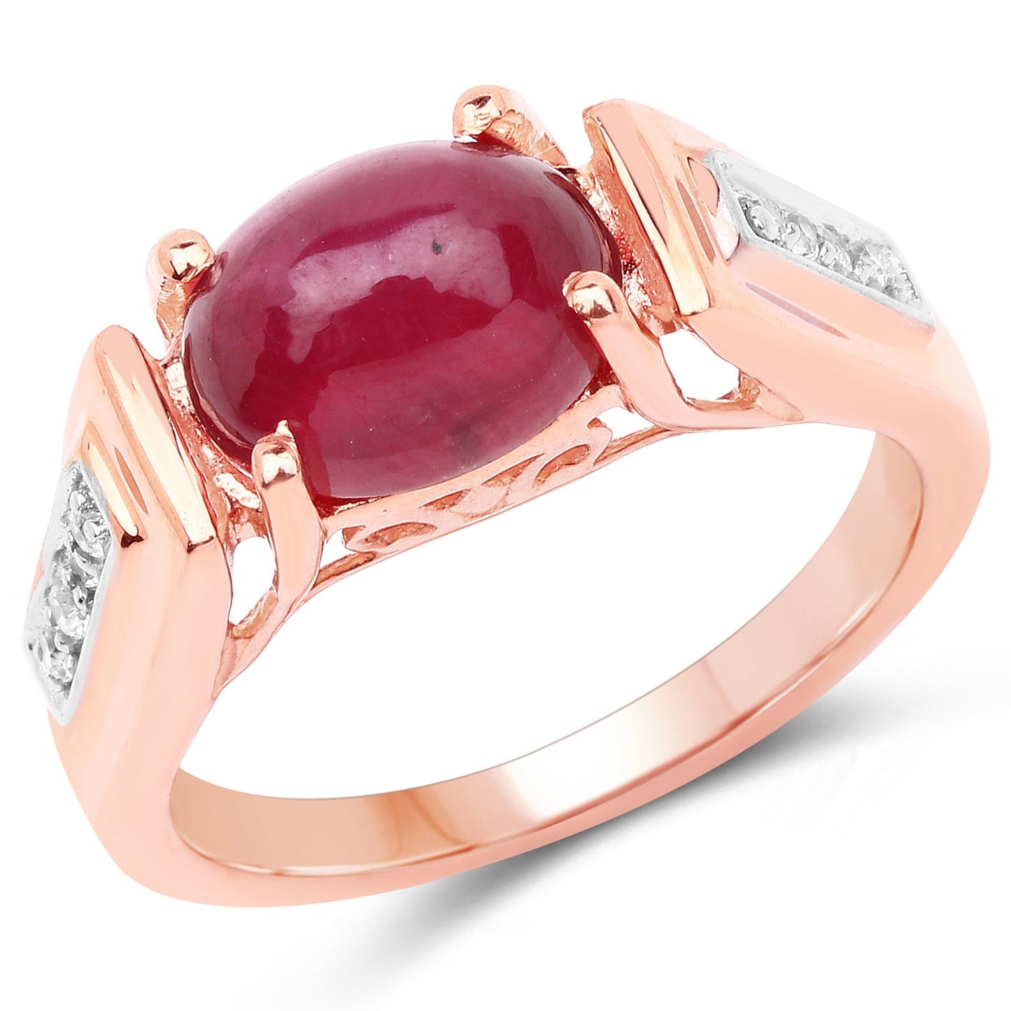 14K Rose Gold Plated Genuine Ruby & White Topaz Ring