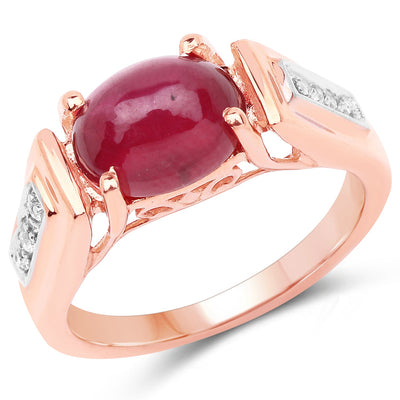 14K Rose Gold Plated Genuine Ruby & White Topaz Ring