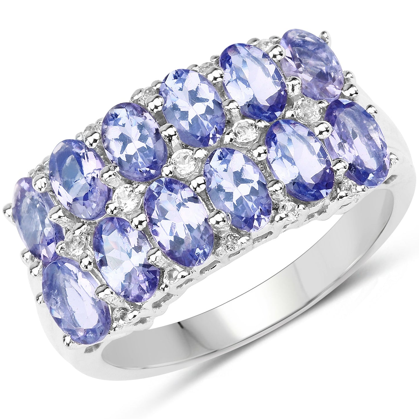 Anillo de Plata Esterlina con Tanzanita y Topacio Blanco de 3.16 Quilates