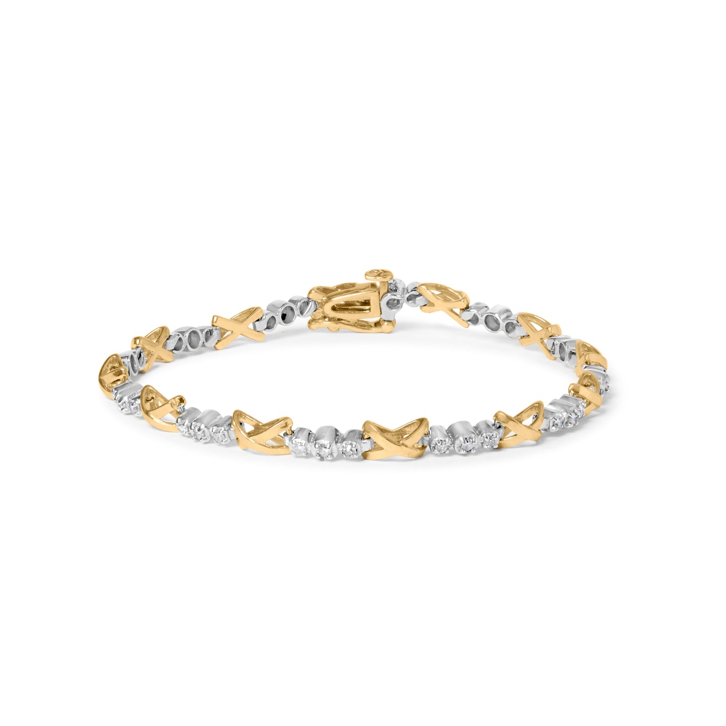 10K Two-Tone Gold Diamond 3 Stone X-Link Bracelet - 1/2 Cttw