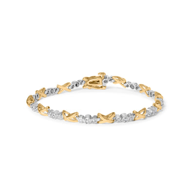 10K Two-Tone Gold Diamond 3 Stone X-Link Bracelet - 1/2 Cttw