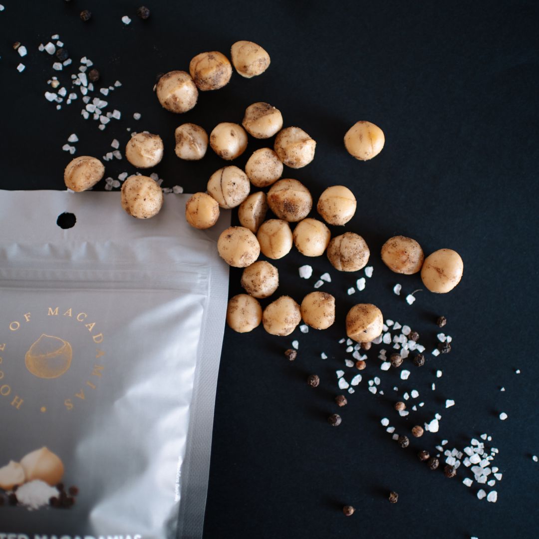 Nueces de Macadamia Tostadas Secas Premium con Sal Marina y Pimienta Negra