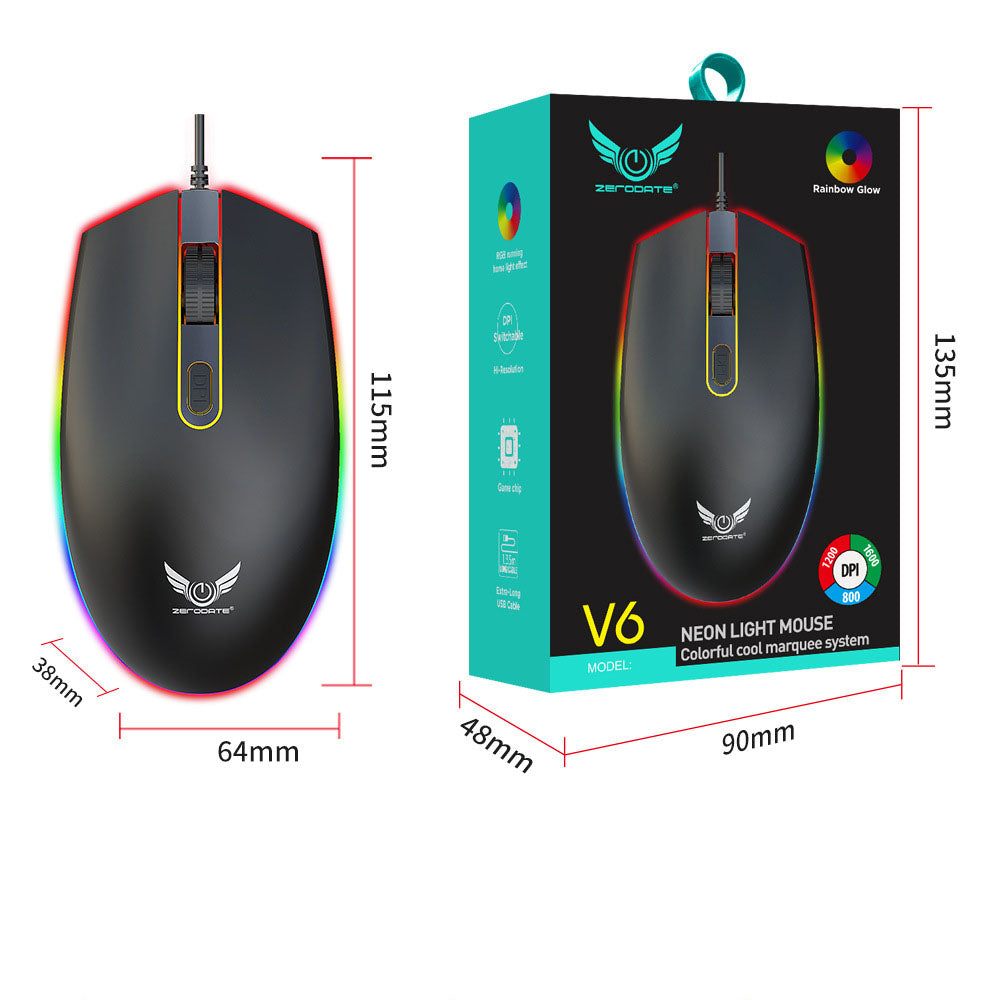 USB illuminated wired mouse, computer peripherals, e-sports games, colorful RGB scrolling light mouse - Korvel