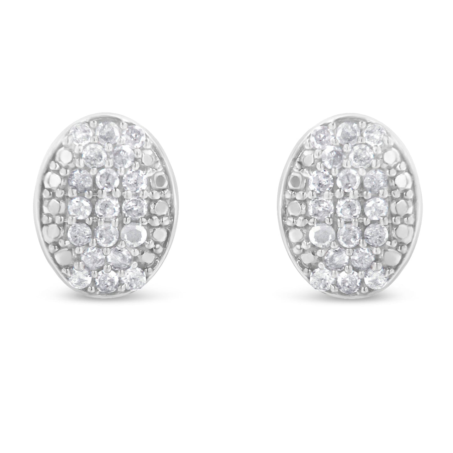 Boucles d'oreilles en argent sterling avec cluster ovale de diamants ronds