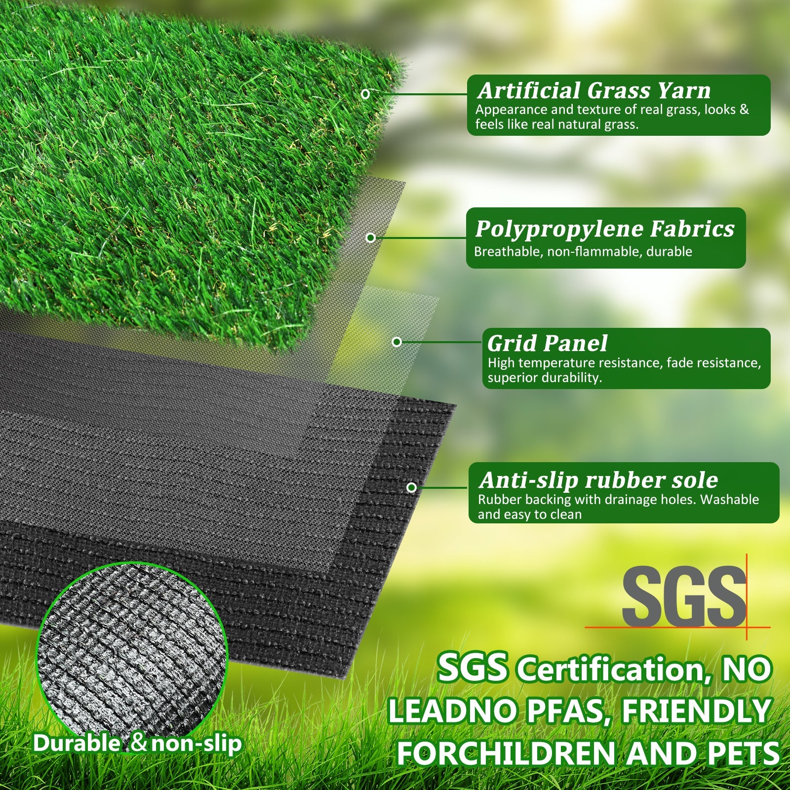 4FTX6FT outdoor artificial grass running blanket, thick and realistic fake grass roll with a pile height of 1.38 inches - Korvel