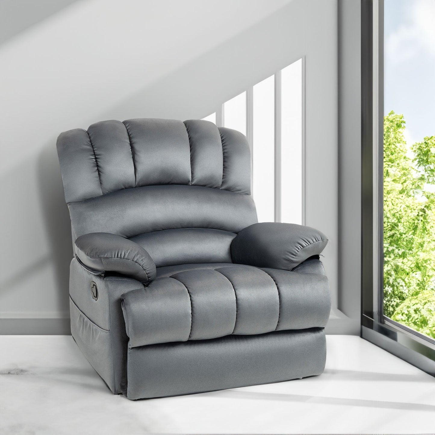 Large Manual Recliner Chair in Fabric for Living Room, Grey - Korvel